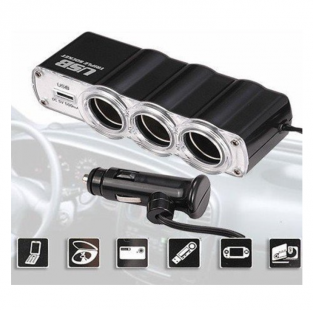 Triple met USB 12 Volt autolader